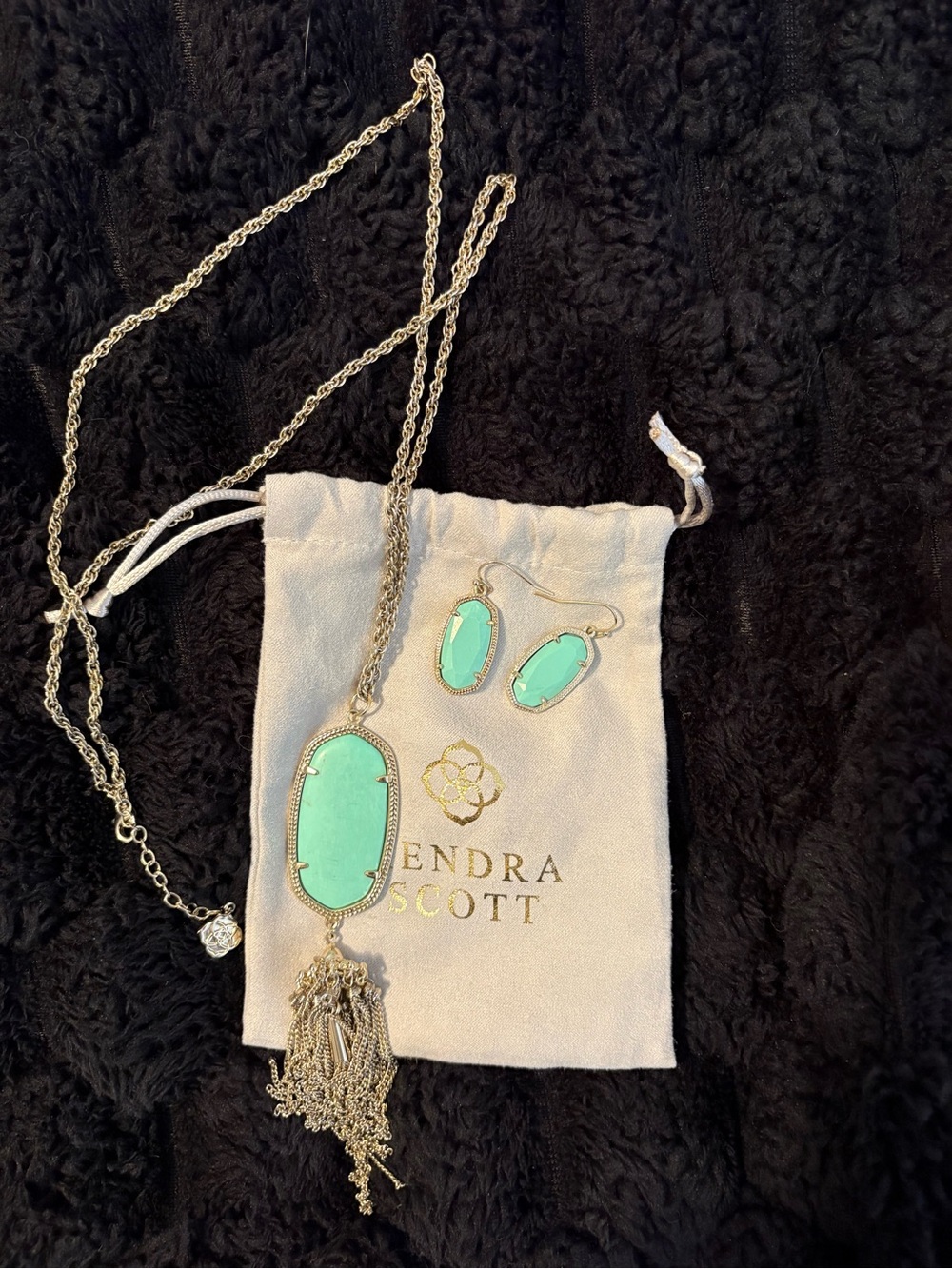Kendra Scott Gold Necklace and Earrings Set in Mint Green